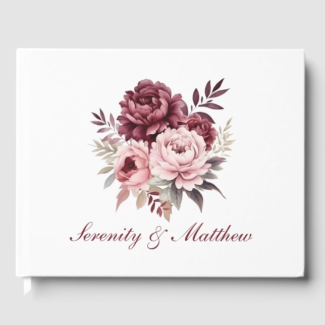 Livre D'or Peony Aquarelle Bourgogne Blush Floral Mariage (Recto)