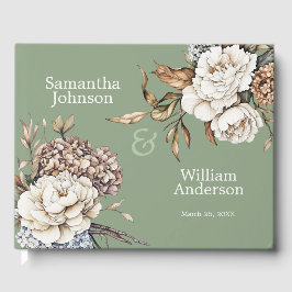 Livre D'or Peony moderne et Hydrangea Mariage vert olive