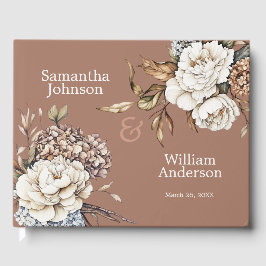 Livre D'or Peony moderne et Hydrangea Mocha Mousse Mariage