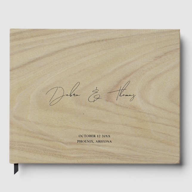 Livre D'or Personalized Wedding Modern Minimalist Faux Wood (Recto)