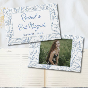 Livre d'or Personnalisé Dainty Blue Floral Mitzvah