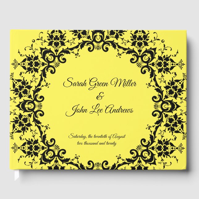 Livre D'or Personnalisé Elegant Damask Floral Jaune Mariage (Recto)