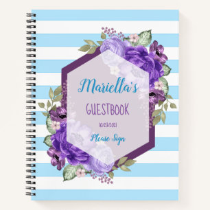 Livre d'or personnalisé Fleurs d'aquarelle violett