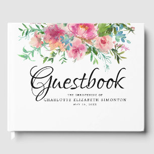 Livre D'or Personnalisé Rose Floral Peony Christening