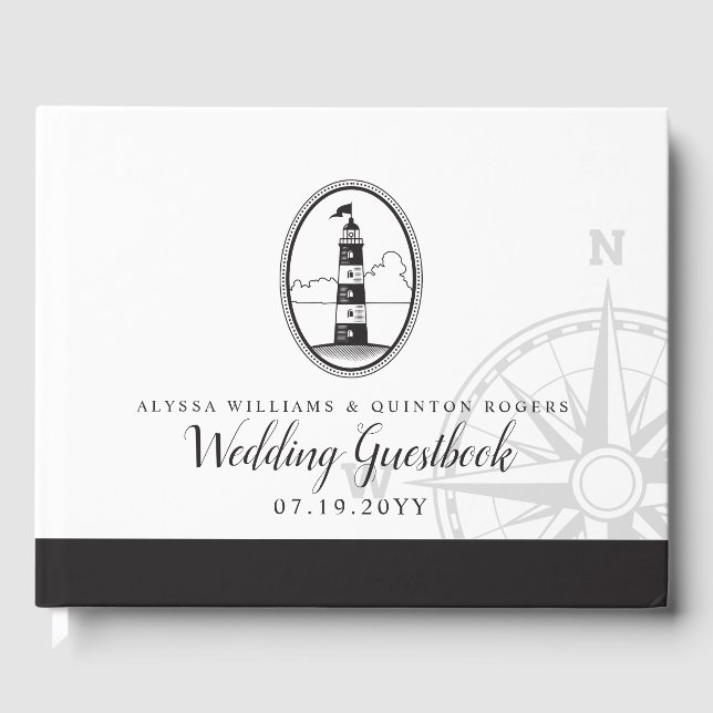 Livre D'or Phare de Beach | Mariage noir et blanc (Recto)