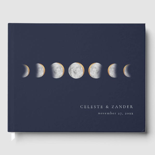 Livre D'or Phases de lune dorée Mariage moderne (Recto)