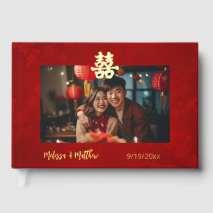Livre D'or Photo de mariage chinois rouge scintillant