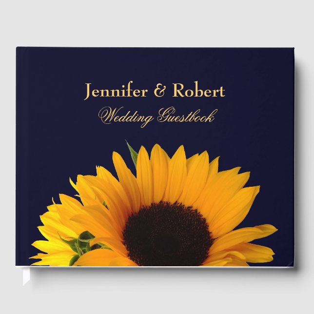 Livre D'or Photo Mariage de tournesol bleu marine (Recto)