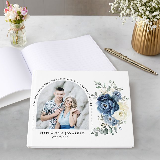 Livre D'or Photo Mariage ivoire de Champagne de la Marine Ble (Dusty Blue Navy Champagne Ivory Wedding Photo Guest Book)