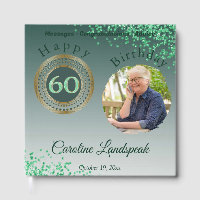 Livre d'or photo personnalisé vert pailleté, 60e a