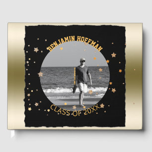 Livre D'or Photo personnalisée   Black Gold Stars Graduation 