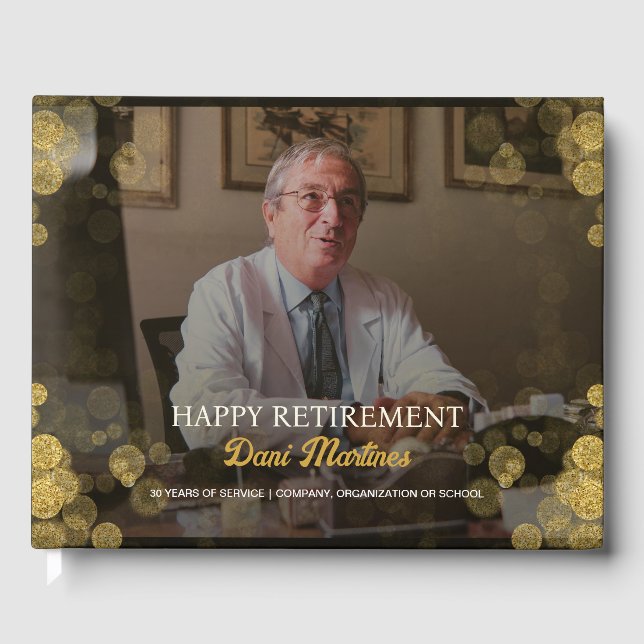 Livre D'or Photo personnalisée Happy Retirement Gold Confetti (Recto)