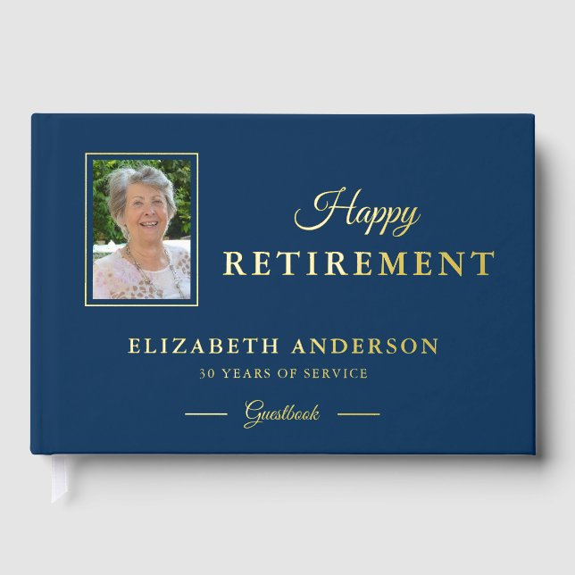 Livre D'or Photo Retraite Party Blue avec Gold Foil (Recto)