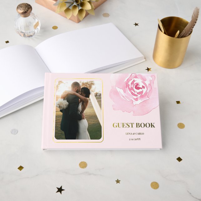 Livre D'or Photo Rose Rose Mariage romantique (Recto ouvert)