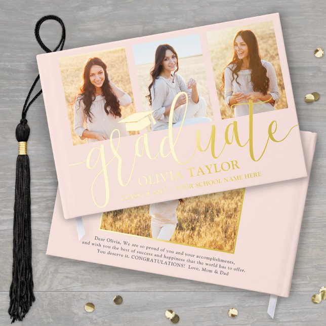 Livre D'or Photos avant et arrière Graduation Blush Pink Keep (Créateur téléchargé)