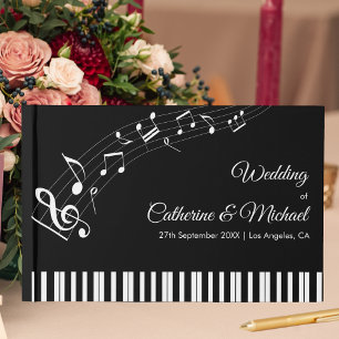Livre D'or Piano Keys Notes musicales Mariage noir et blanc