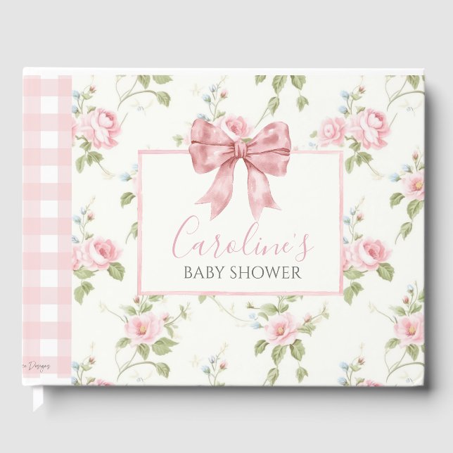 Livre D'or Pink Bow Girl Preppy Baby shower Sud (Recto)