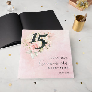 Livre D'or Pink Floral 15e anniversaire Script Party Silver F