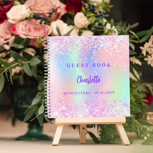 Livre d'or Pink holographic confetti Quinceanera