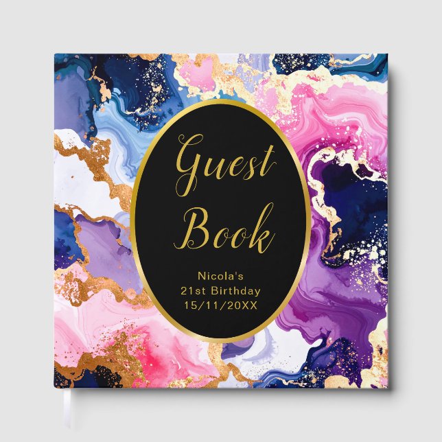 Livre D'or Pink, Navy Blue and Gold Ink Birthday Party (Recto)