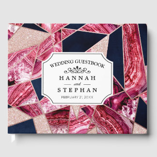 Livre D'or Pink Navy Glitter Agate Foil Geometric Triangles