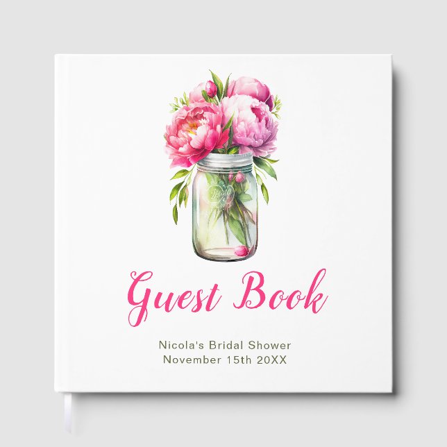 Livre D'or Pink Peonies Mason Jar Bridal Shower (Recto)