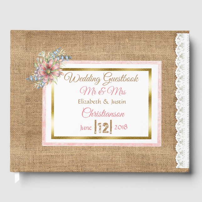 Livre D'or PInk Rustic Burlap Floral Mariage Book (Recto)