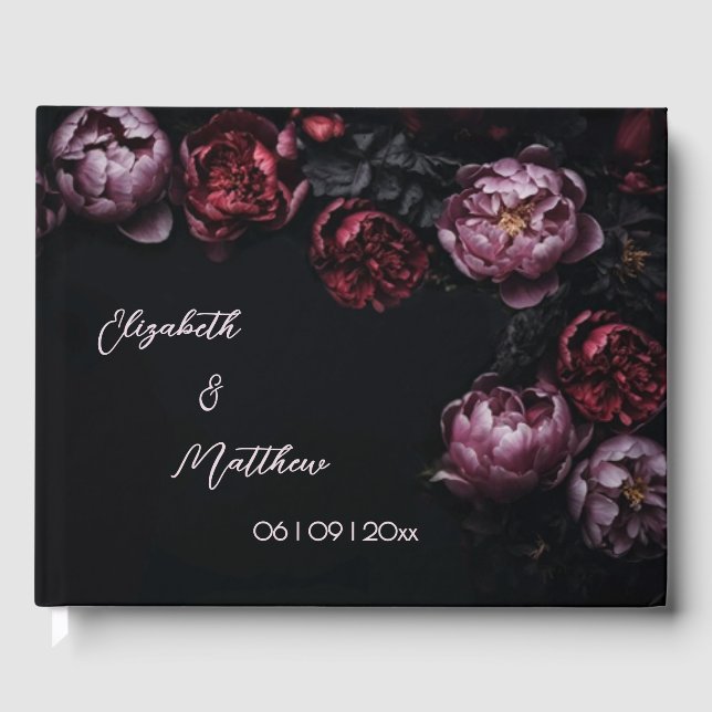 Livre D'or Pink Shiny Flower Black | Wedding (Recto)