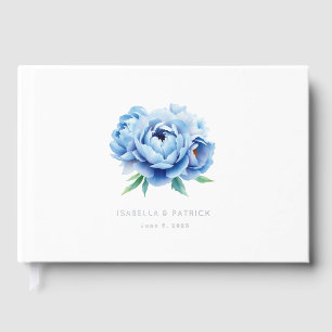 Livre D'or Pivoine à l'aquarelle bleu serein