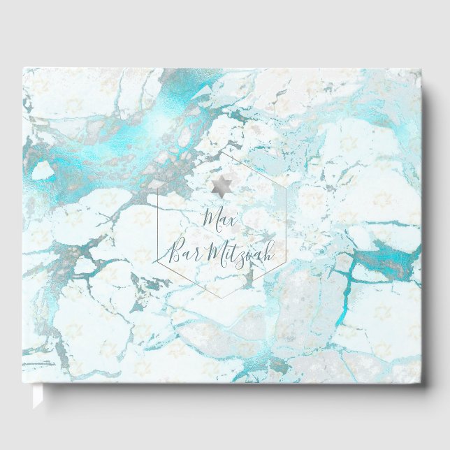 Livre D'or PixDezines Bar Mitzvah, Marbre, Aqua+Silver (Recto)