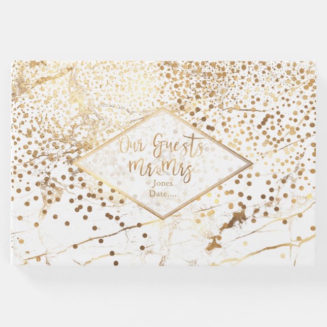 Livre D'or PixDezines MARBRE BLANC+FAUX GOLD CONFETTI (Devant)