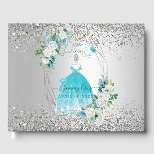 Livre D'or PixDezines Quinceanera H2 Fleurs Aqua Robe Bleue