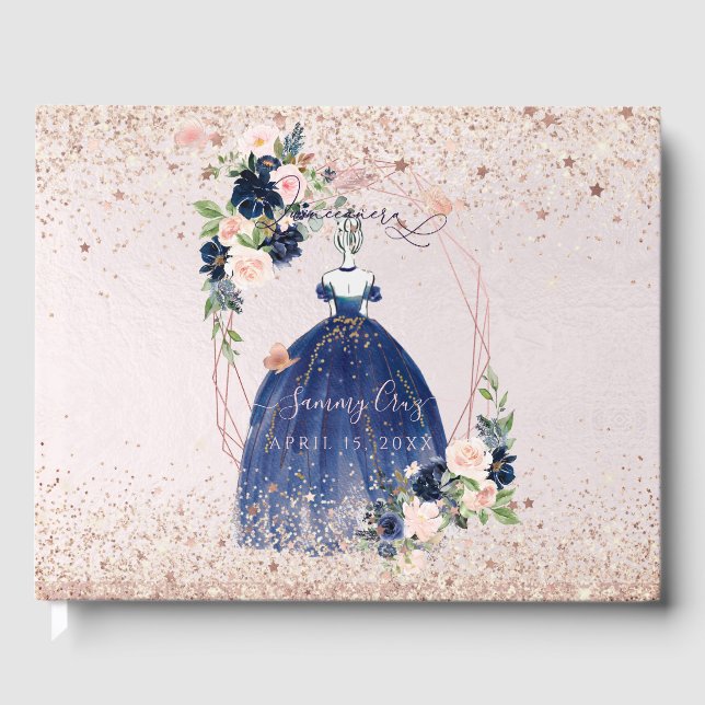 Livre D'or PixDezines Quinceanera Rose Gold H2 Fleurs (Recto)