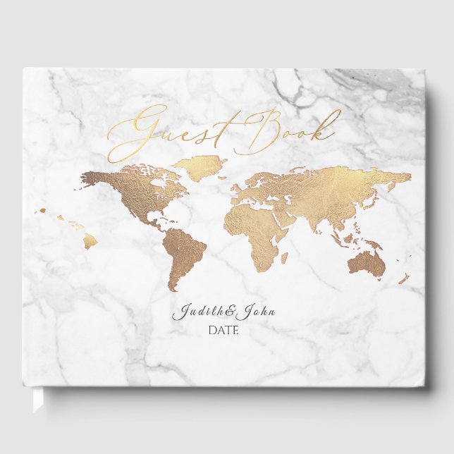 Livre D'or PixDezines World Map, Faux Gold + Marble (Recto)