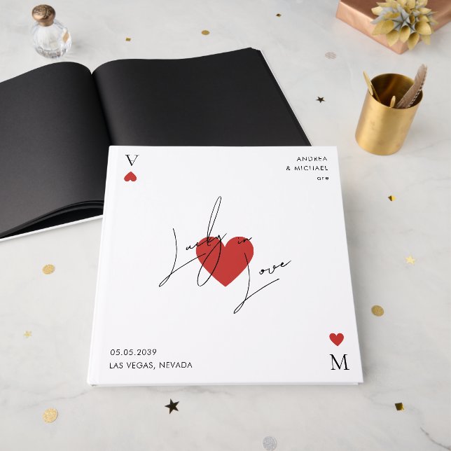 Livre D'or Playing Card Heart Casino Nevada Vegas Wedding (Recto ouvert)