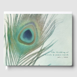 Livre D'or Plume de paon bohème chic aquarelle mariage