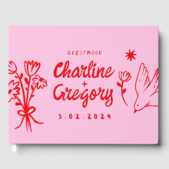Livre D'or Poignée rétro rouge et rose (Recto)