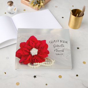 Livre D'or Poinsettia rouge et perles Mariage d'hiver