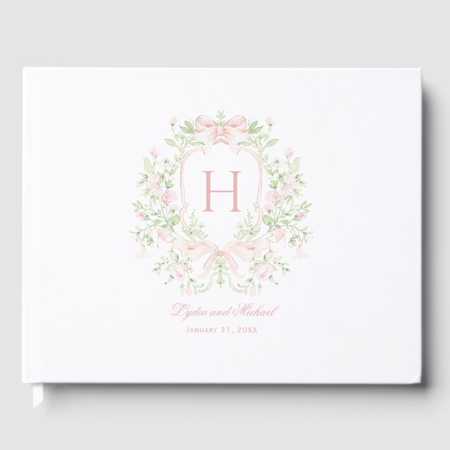 Livre D'or Poireau doux avec vaches roses | Mariage monogramm (Recto)