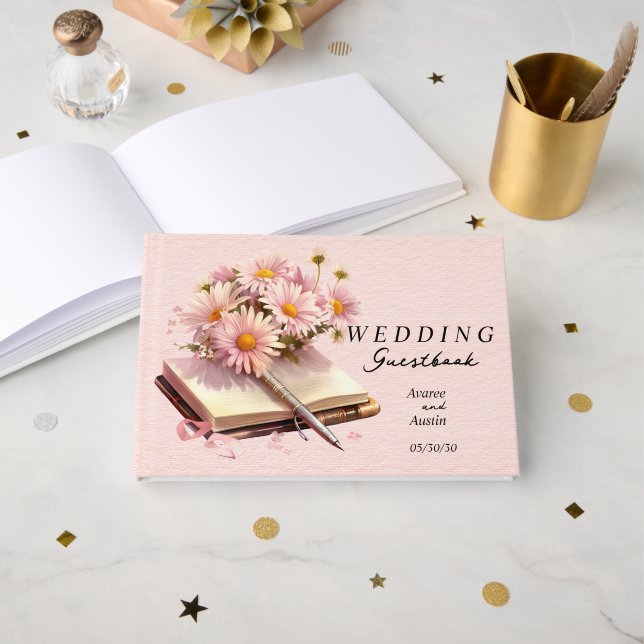 Livre D'or Poissons roses sur le Mariage Open Book (Recto ouvert)