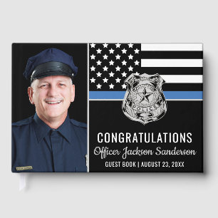 Livre D'or Police Blue Line Flag Congrats Photo Retraite