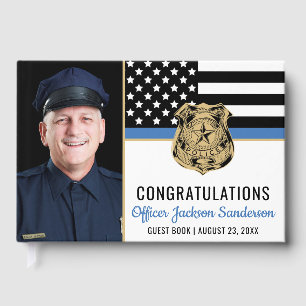 Livre D'or Police Blue Line Flag Congrats Photo Retraite