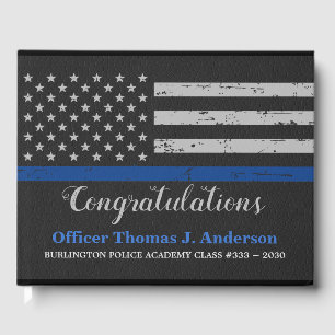 Livre D'or Police Graduation Cuir mince Ligne bleue Parti