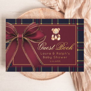 Livre D'or Polo Teddy Bear Gold Bow Classic Plaid Baby shower