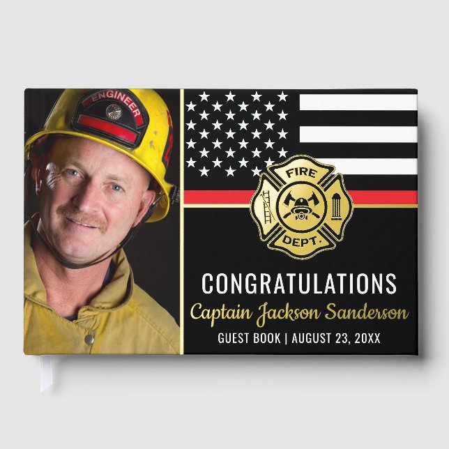 Livre D'or Pompier Retraite Fireman Red Line Drapeau Photo (Recto)