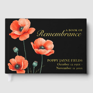 Livre D'or Poppy Souvenir Funeral Foil Guest Book