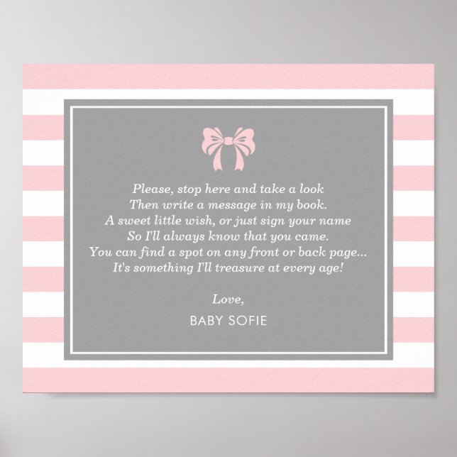 Livre d'or pour Baby Shower avec rayures roses et  (Devant)