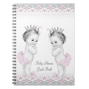 Livre d'or pour Baby Shower de jumeaux rose et gri