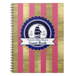 Livre d'or pour Baby Shower Fille Rose Bleu Marin