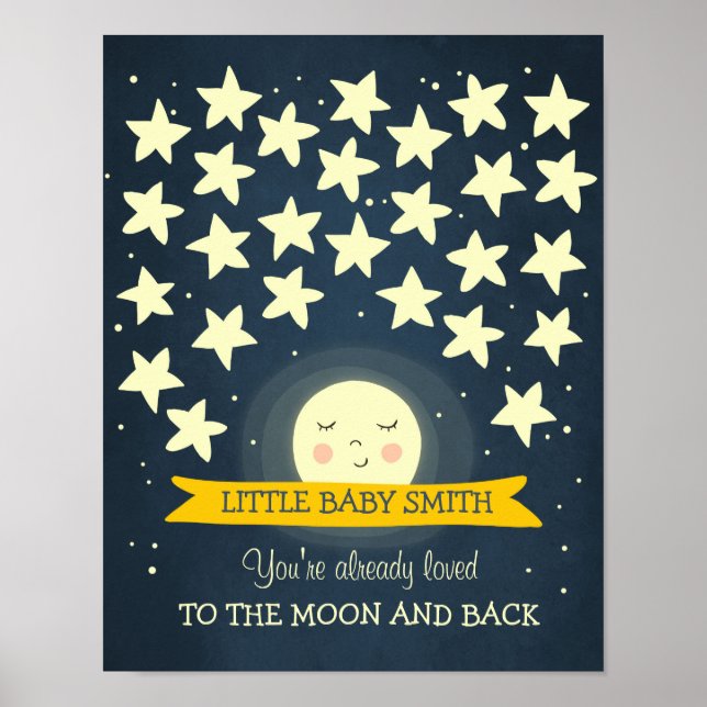 Livre d'or pour Baby shower Lune Bébé Étoiles Vers (Devant)